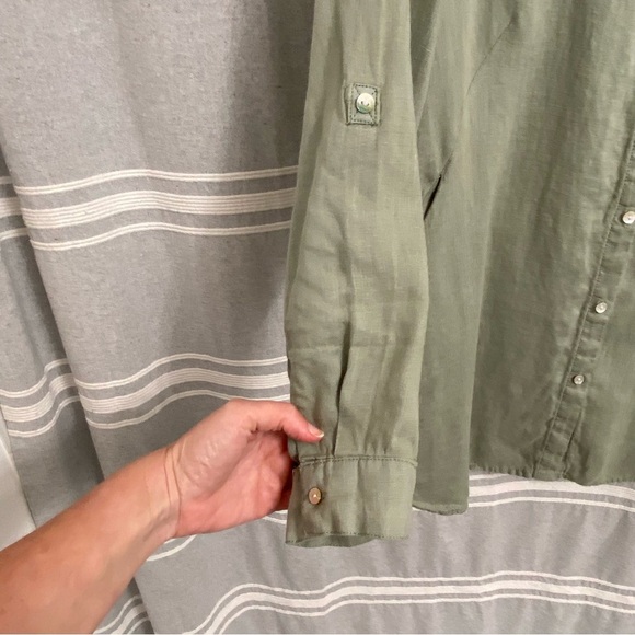 SIGRID OLSEN / Green Linen Long Sleeve Button Front Shirt Size L - Picture 7 of 12